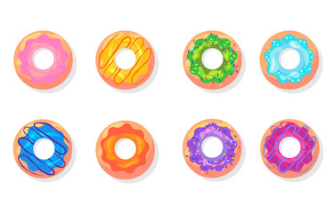 top view colorful donuts flat item set vector