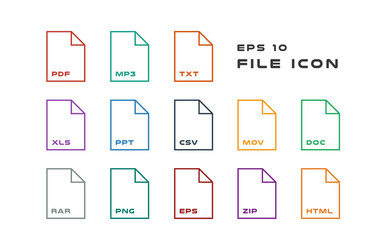 Set of document labels and file formats icons pdf vector