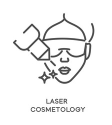 Laser cosmetology treatment icon and female face vector