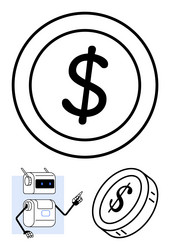 robot pointing at dollar coin representing vector image