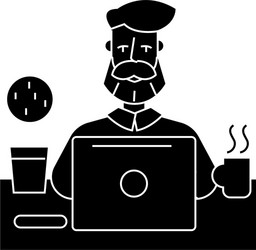 Man with beard working on table notebook icon vector