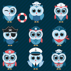 Sailor owls and owlets set Royalty Free Vector Image