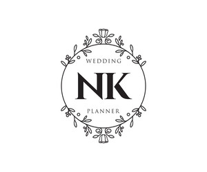 Nk initials letter wedding monogram logos Vector Image