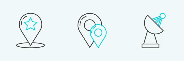 Set line radar map pointer with star and pin icon vector