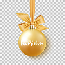 gold christmas bauble with ribbon and bow vector