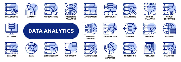 line icons of data analytics and statistics vector image