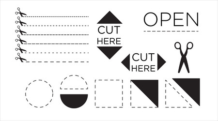 Set of cutting lines and geometric dashed objects vector