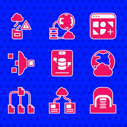 Set server data web hosting cloud technology vector