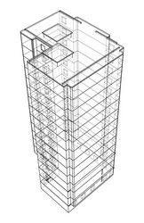 Wire-frame model a multi-storey building vector