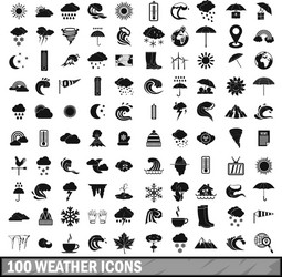 100 weather icons set in simple style vector image