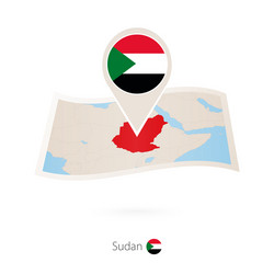 folded paper map sudan with flag pin vector