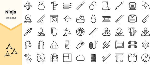 set of ninja icons simple line art style vector