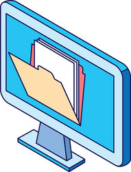 Computer with folder on screen icon vector