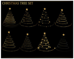 Set christmas trees on black background vector
