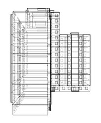 Wire-frame model a multi-storey building vector