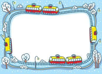 frame design template with funny trams and rails vector image