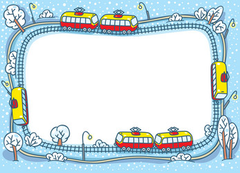 frame design template with funny trams and rails vector