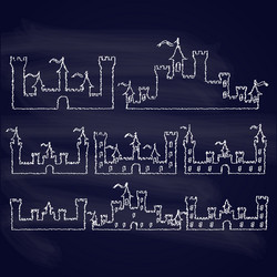 set fantasy castles chalk silhouettes vector