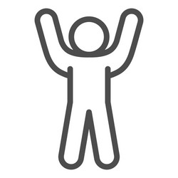 stick figure cheering with his hand up line icon vector