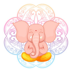 Ganesha god cute character lotus pose meditation vector