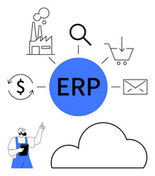 elements and flow of erp system with factory vector image