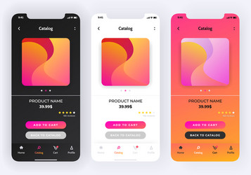 Online store app design in three variations vector