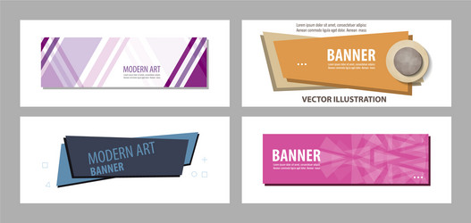 Set of horizontal white banners with triangular vector