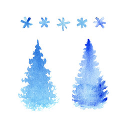 Christmas trees and snowflakes watercolor doodle vector