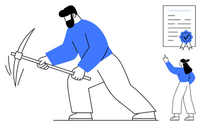 person mining with pickaxe another showing vector image