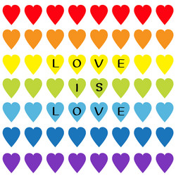 Love is black text rainbow heart set vector