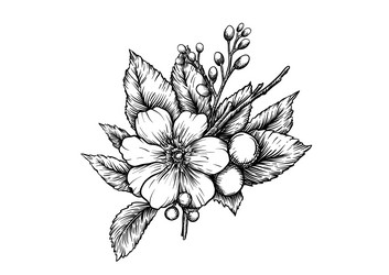 boutonniere of wild rose flowers and berries Vector Image