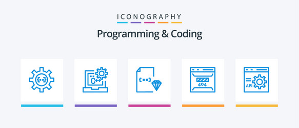 programming and coding blue 5 icon pack including vector image