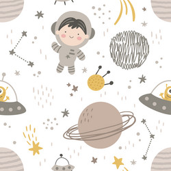 Seamless cute pattern astronaut in space vector