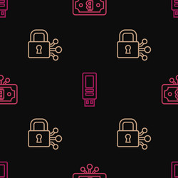 set line bitcoin with circuit lock vector image