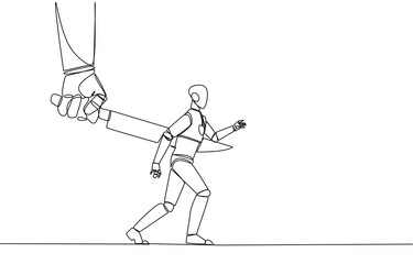 Single one line drawing robotic stabbed vector