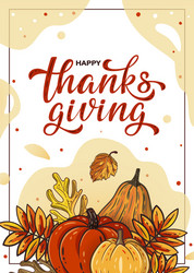 thanksgiving card with pumpkins leaves vector