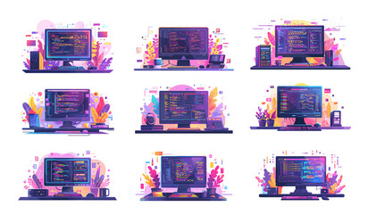 code testing cartoon concepts monitor vector image