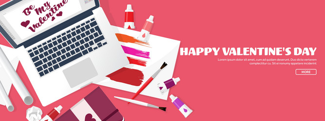 valentines day workplace with table design vector