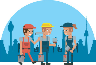 Construction workers geometric cartoons Royalty Free Vector