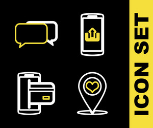 set line smartphone with upload map pointer heart vector image