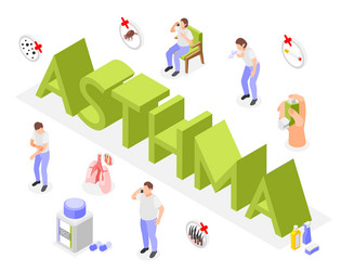 asthma isometric text composition vector