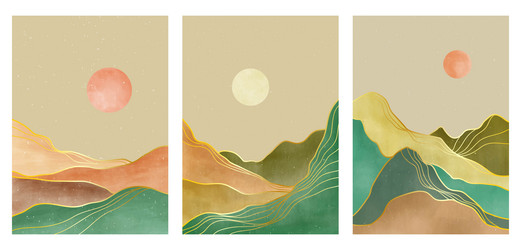 mountain print set of 3 creative minimalist hand vector