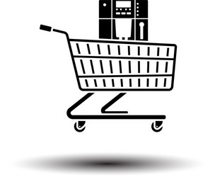 Shopping cart with coffee machine icon vector