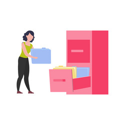 Girl is putting the folder in drawer vector