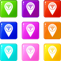 map pin pointer with wi fi symbol icons 9 set vector image