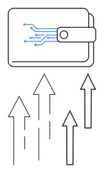 digital wallet with circuit design and arrows vector image