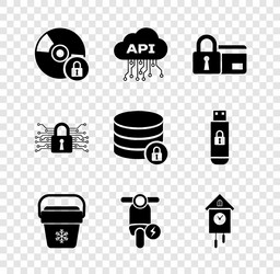 set cd or dvd disk with lock cloud api interface vector image