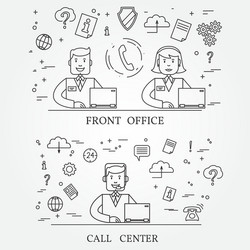 Front office and call center concept icon thin lin vector