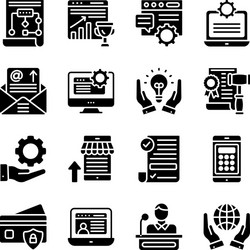 Online business and analytics solid icons vector