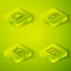 set isometric keyboard printer drawer vector image